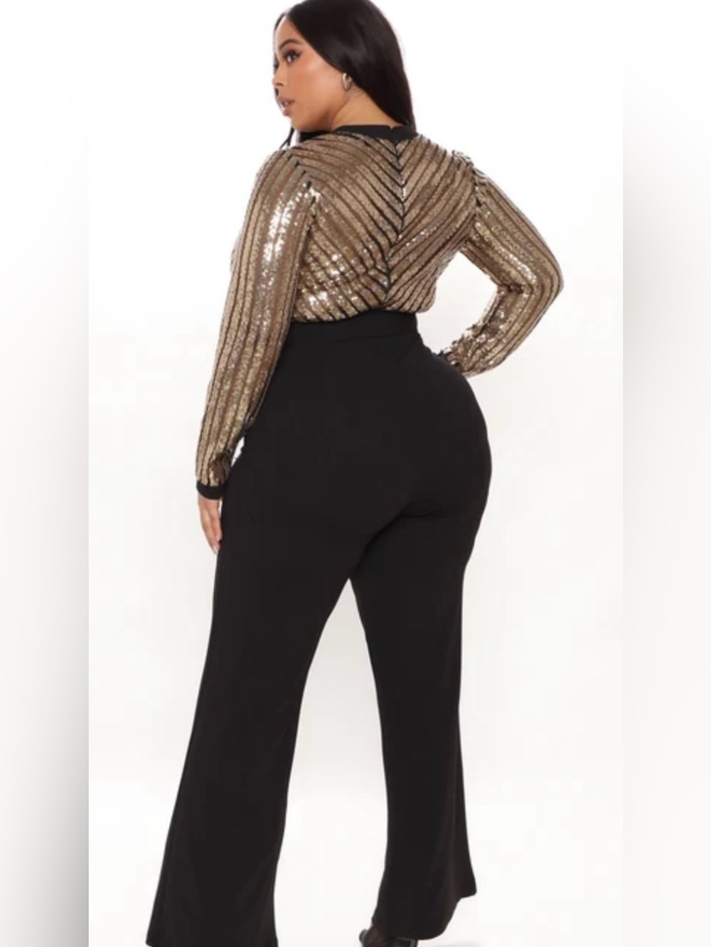Fashion Nova Overlap Front Plunging V Sequin Jumpsuit - Picture 2 of 8